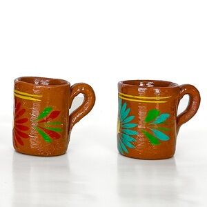 Two Mini Mexican Handmade Mugs Clay Espresso Shooter Cups